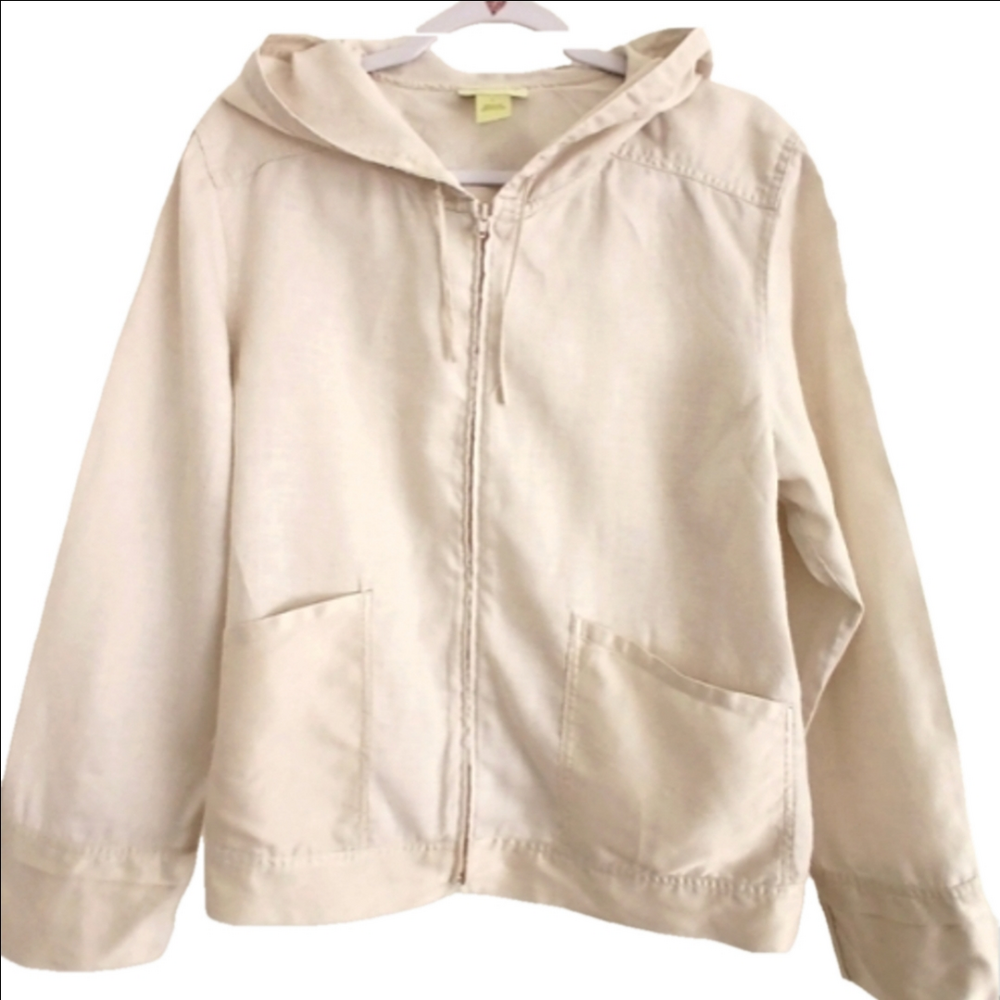 SO BE IT Sigrid Olsen, Cream Linen Hooded Front zip Jacket Size L